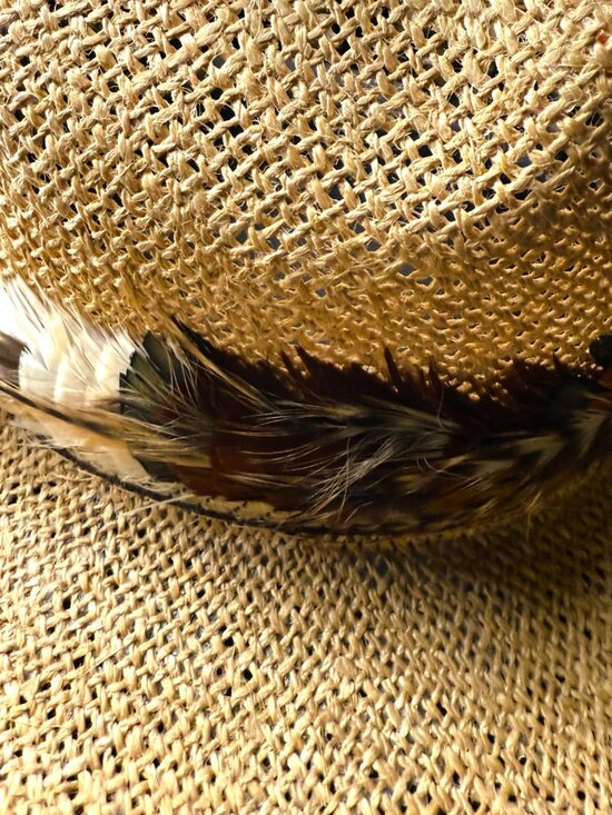 Vintage Boho Feather Straw Cowboy Hat Festival Rancher Western Large main image 4